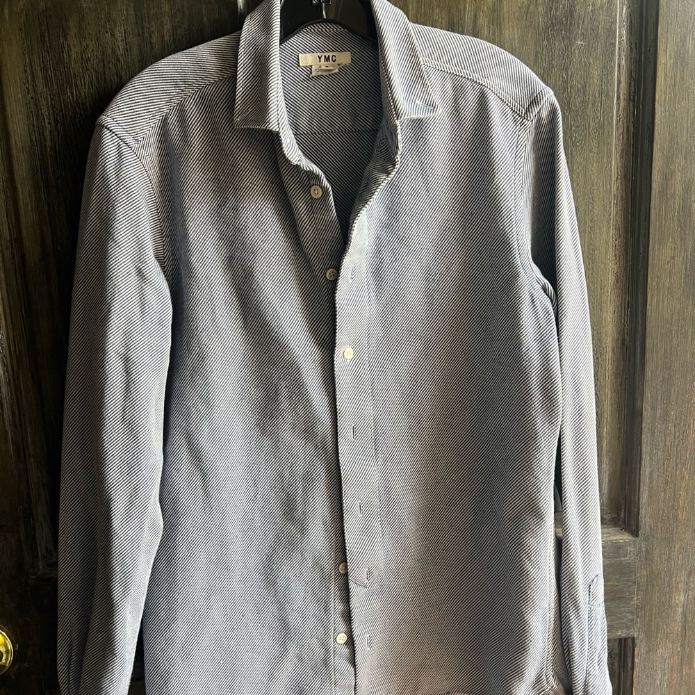 YMC Blue and White Striped Shirt